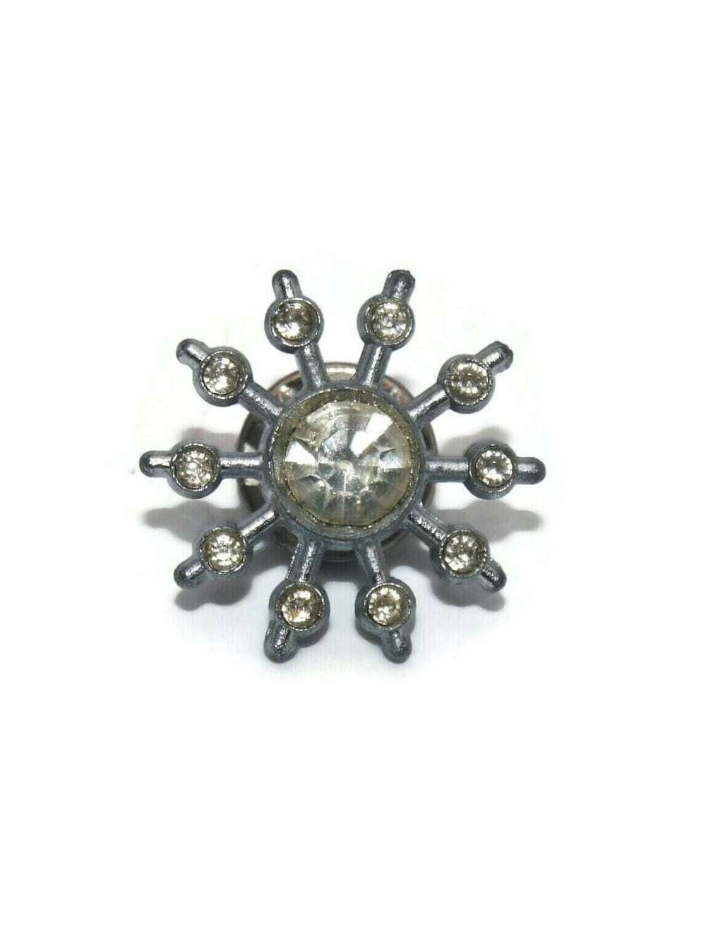 Vintage Silver Tone and Clear Rhinestones Starburst Lapel Pin,  Brooch.